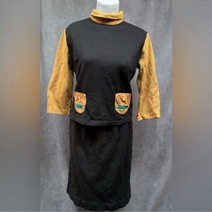 Vintage western skirt & top set w/ leather pockets women’s medium